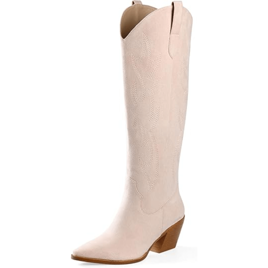 Embroidered Knee-High Boots