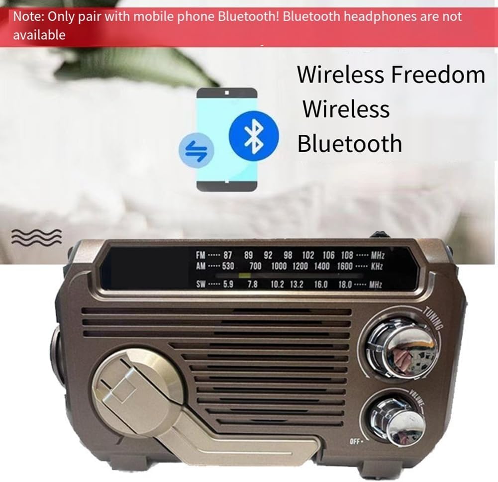Emergency Radio with Built-in Power Bank – Hand Crank, Solar & USB Charging, AM/FM, LED Flashlight & SOS Alert