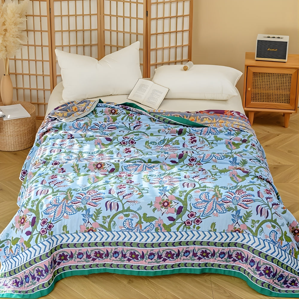 European Floral Reversible 100% Cotton Blanket