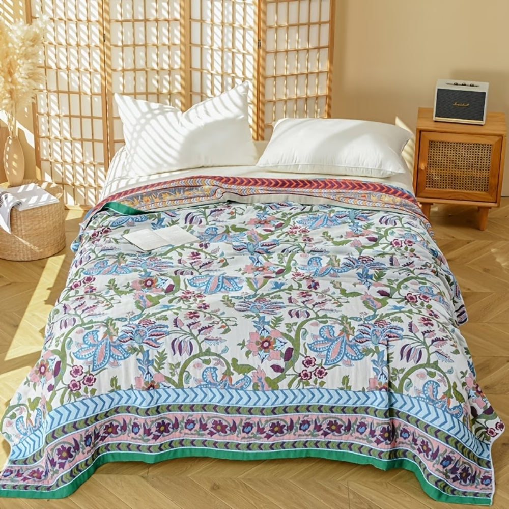 European Floral Reversible 100% Cotton Blanket