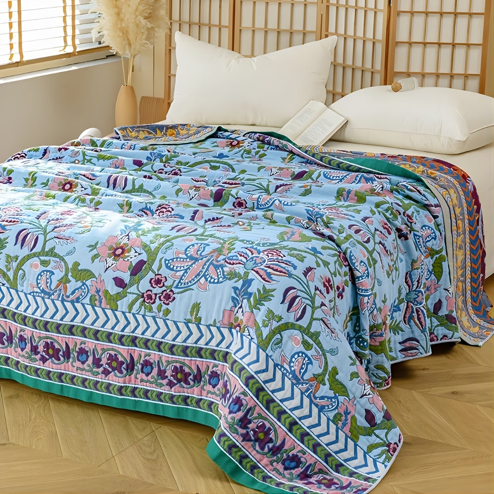 European Floral Reversible 100% Cotton Blanket