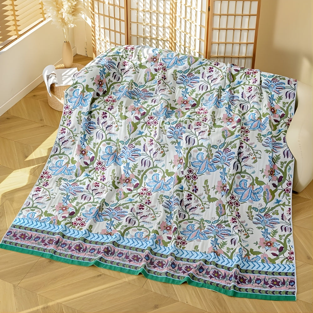 European Floral Reversible 100% Cotton Blanket