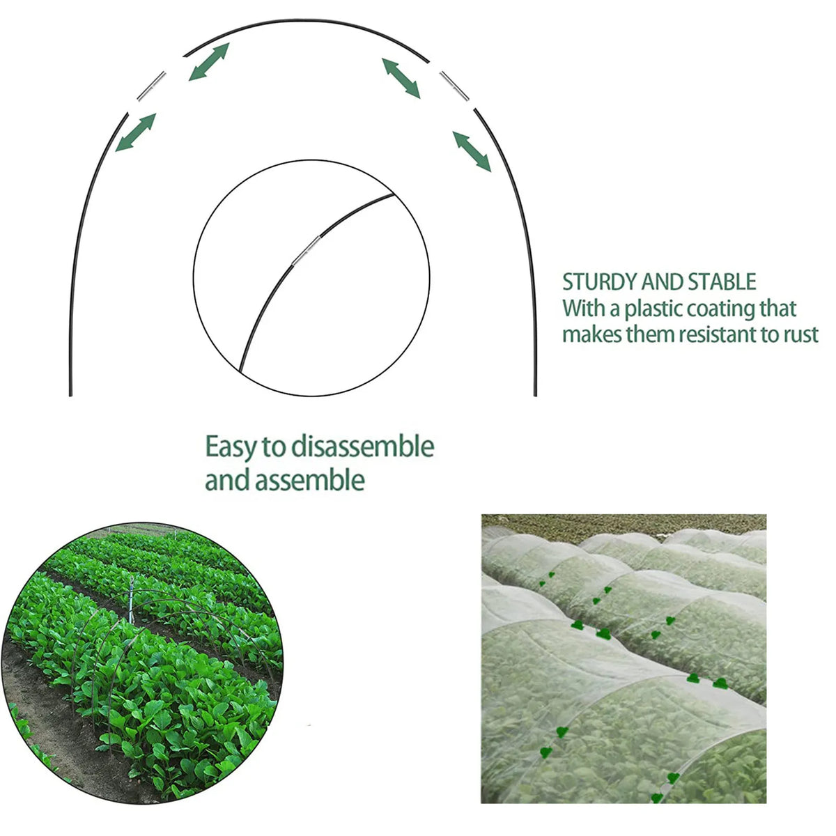 Fiberglass Garden Hoop Set for DIY Grow Tunnels, Raised Beds & Cold Frames - Rustproof & Reusable with Connectors Included