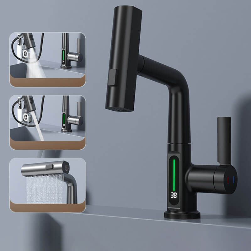 Flexible LED Kitchen and Bathroom Faucet with 360° Swivel, Pull-Out Hose and 5 Spray Modes