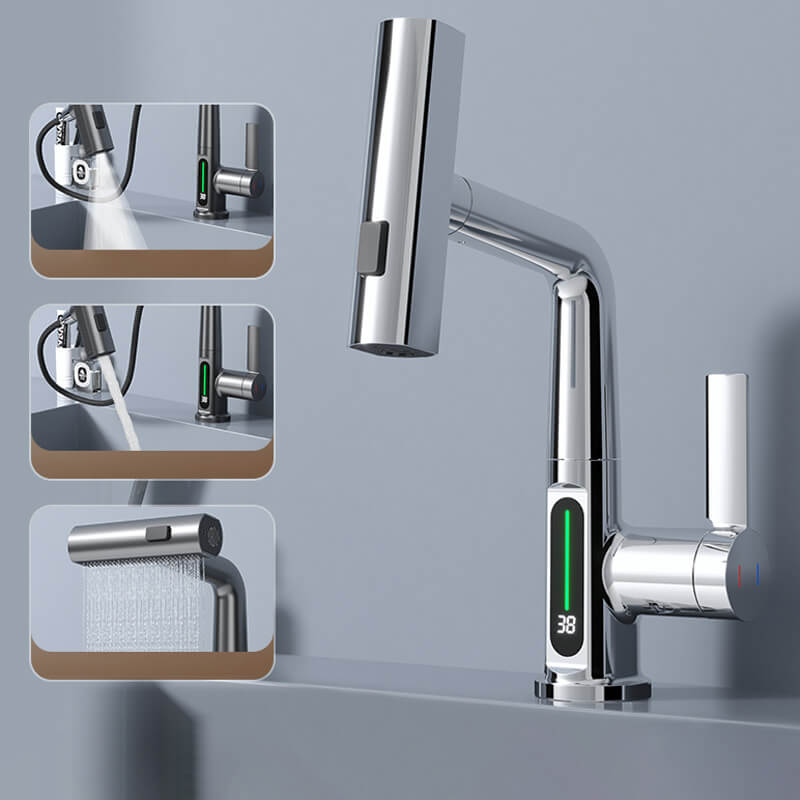 Flexible LED Kitchen and Bathroom Faucet with 360° Swivel, Pull-Out Hose and 5 Spray Modes