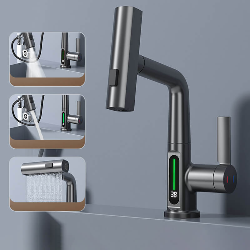 Flexible LED Kitchen and Bathroom Faucet with 360° Swivel, Pull-Out Hose and 5 Spray Modes