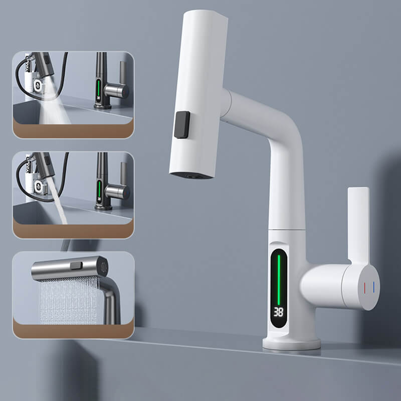 Flexible LED Kitchen and Bathroom Faucet with 360° Swivel, Pull-Out Hose and 5 Spray Modes