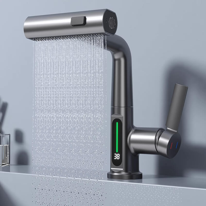 Flexible LED Kitchen and Bathroom Faucet with 360° Swivel, Pull-Out Hose and 5 Spray Modes