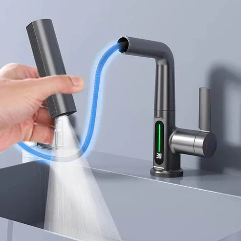 Flexible LED Kitchen and Bathroom Faucet with 360° Swivel, Pull-Out Hose and 5 Spray Modes