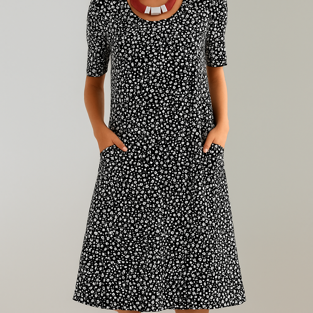 Floral High-Waist Midi Dress with Pockets