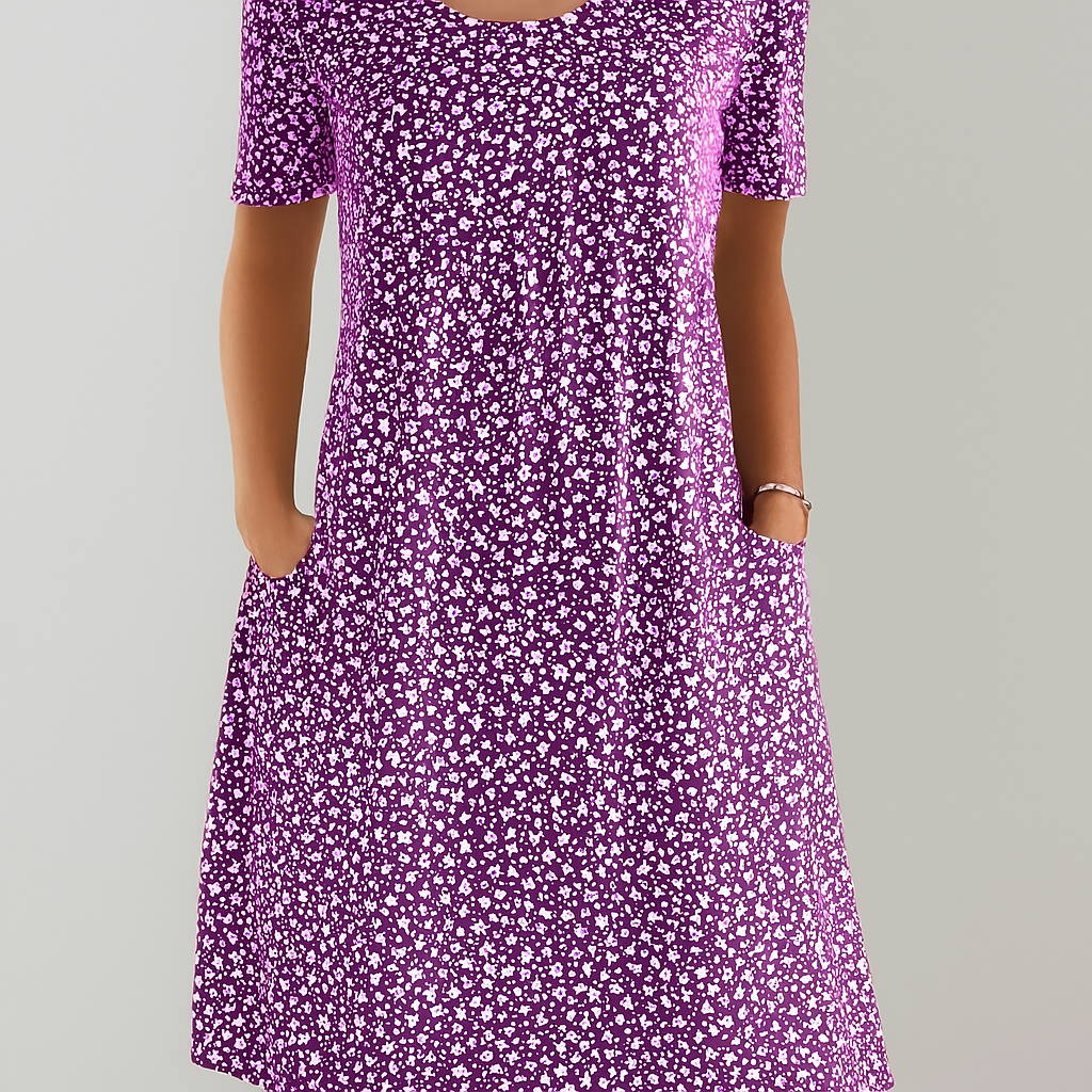 Floral High-Waist Midi Dress with Pockets