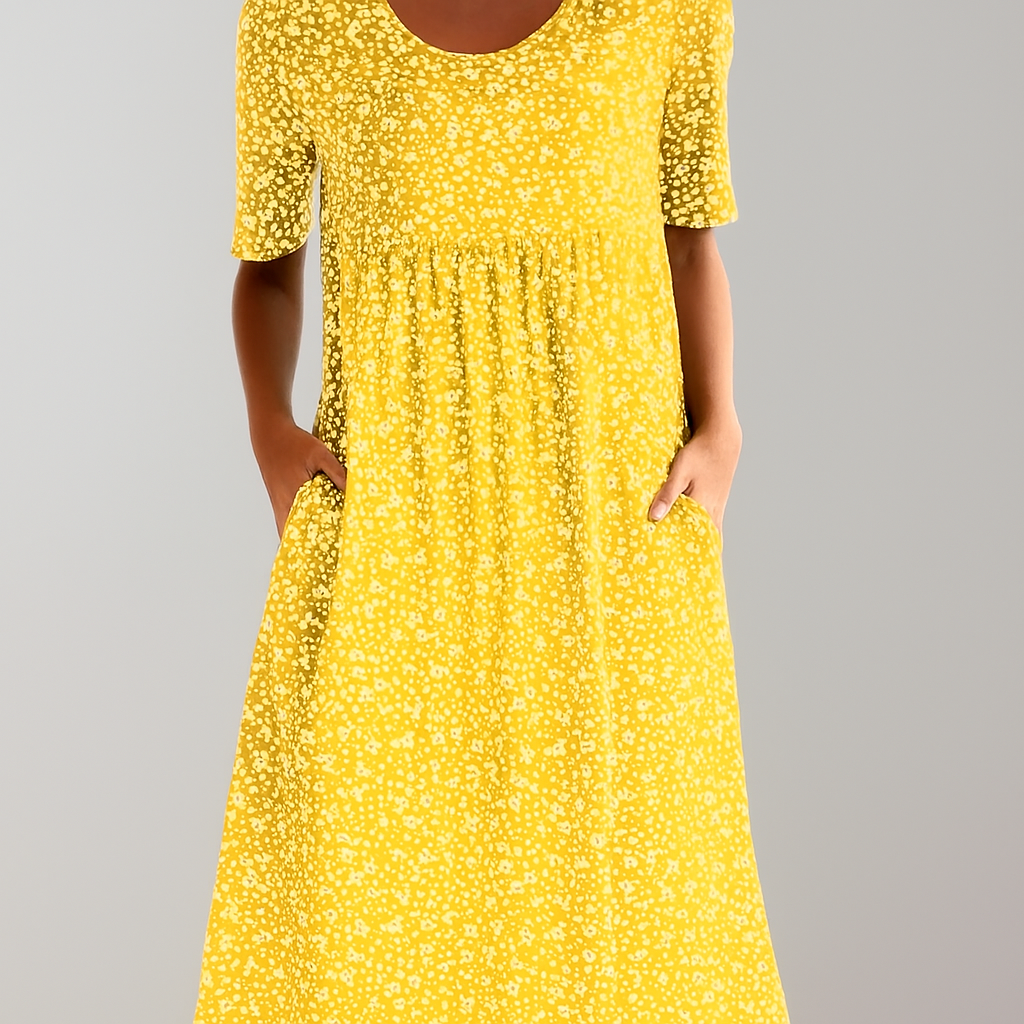 Floral High-Waist Midi Dress with Pockets