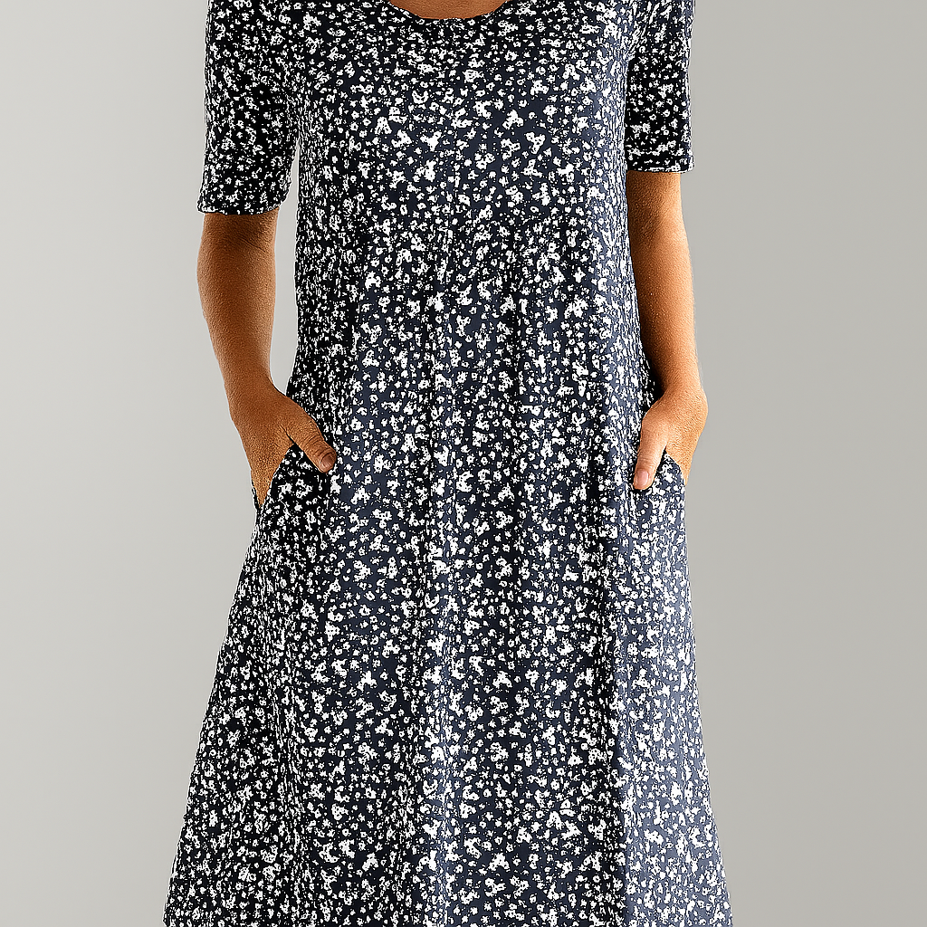 Floral High-Waist Midi Dress with Pockets