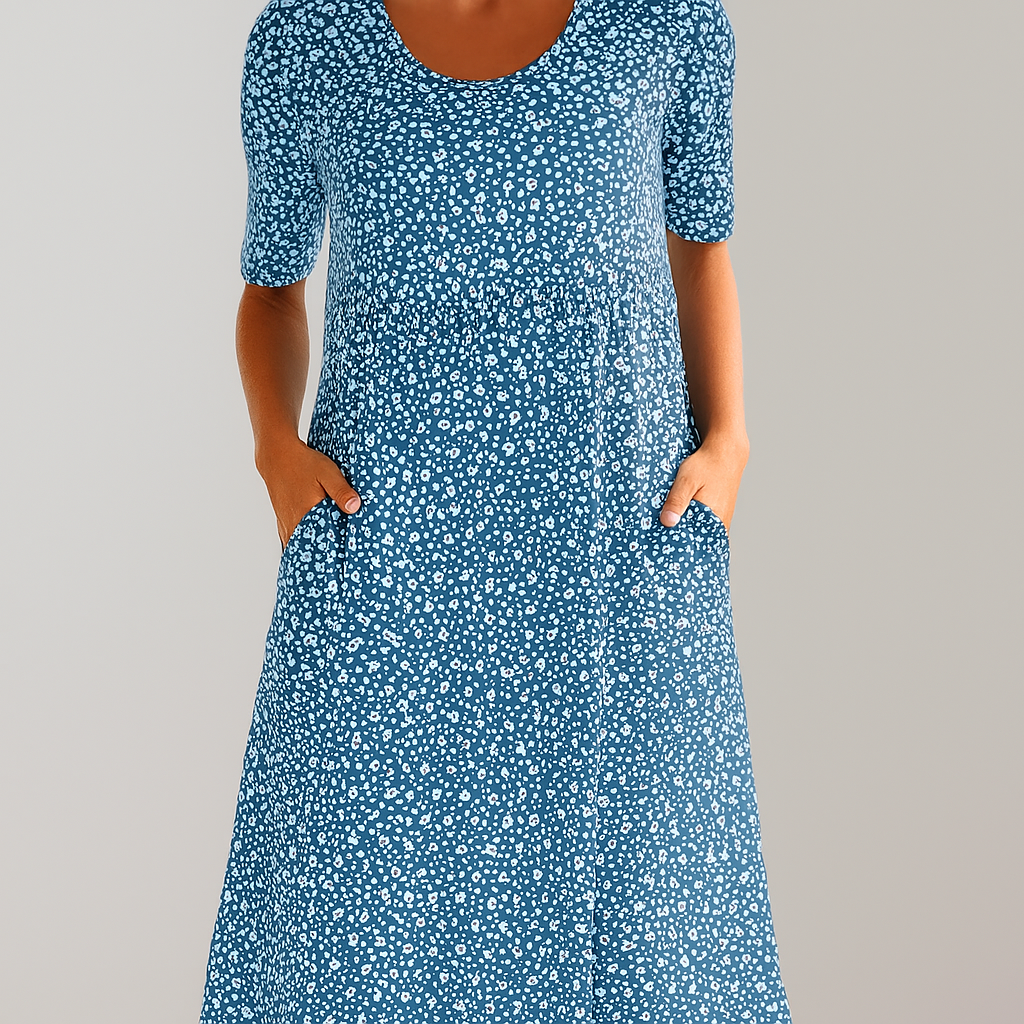 Floral High-Waist Midi Dress with Pockets