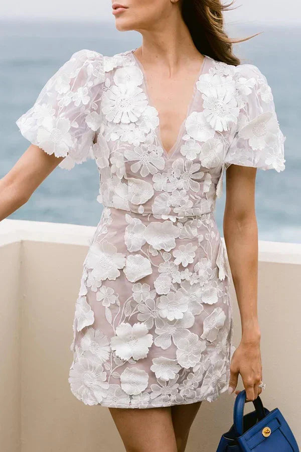 Floral Mini Dress with Puff Sleeves and Flowy Fit