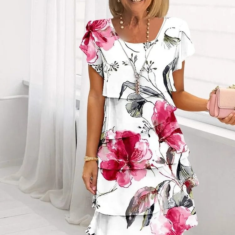 Floral Print Cascade Summer Dress with Adjustable Straps