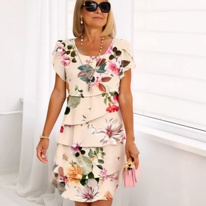 Floral Print Cascade Summer Dress with Adjustable Straps
