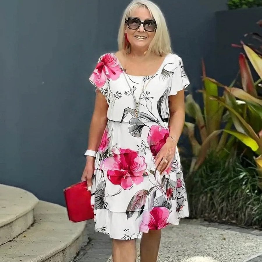 Floral Print Cascade Summer Dress with Adjustable Straps