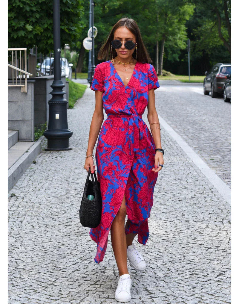 Floral Summer Maxi Dress with Elegant V-Neck