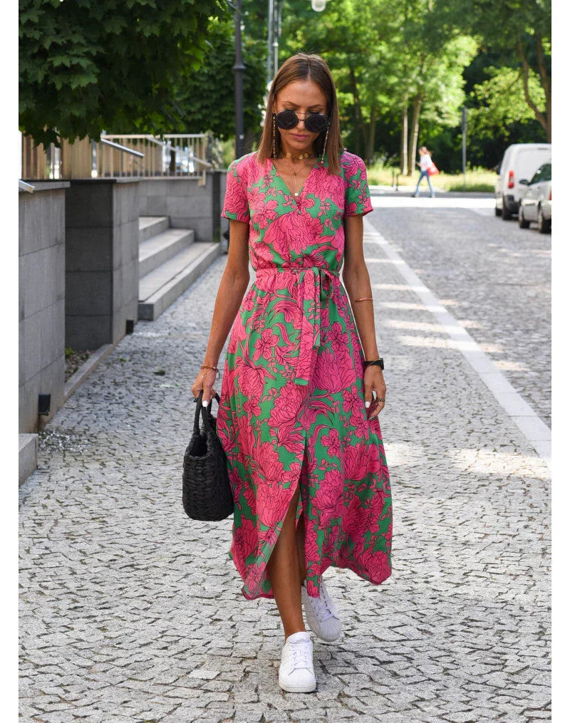Floral Summer Maxi Dress with Elegant V-Neck