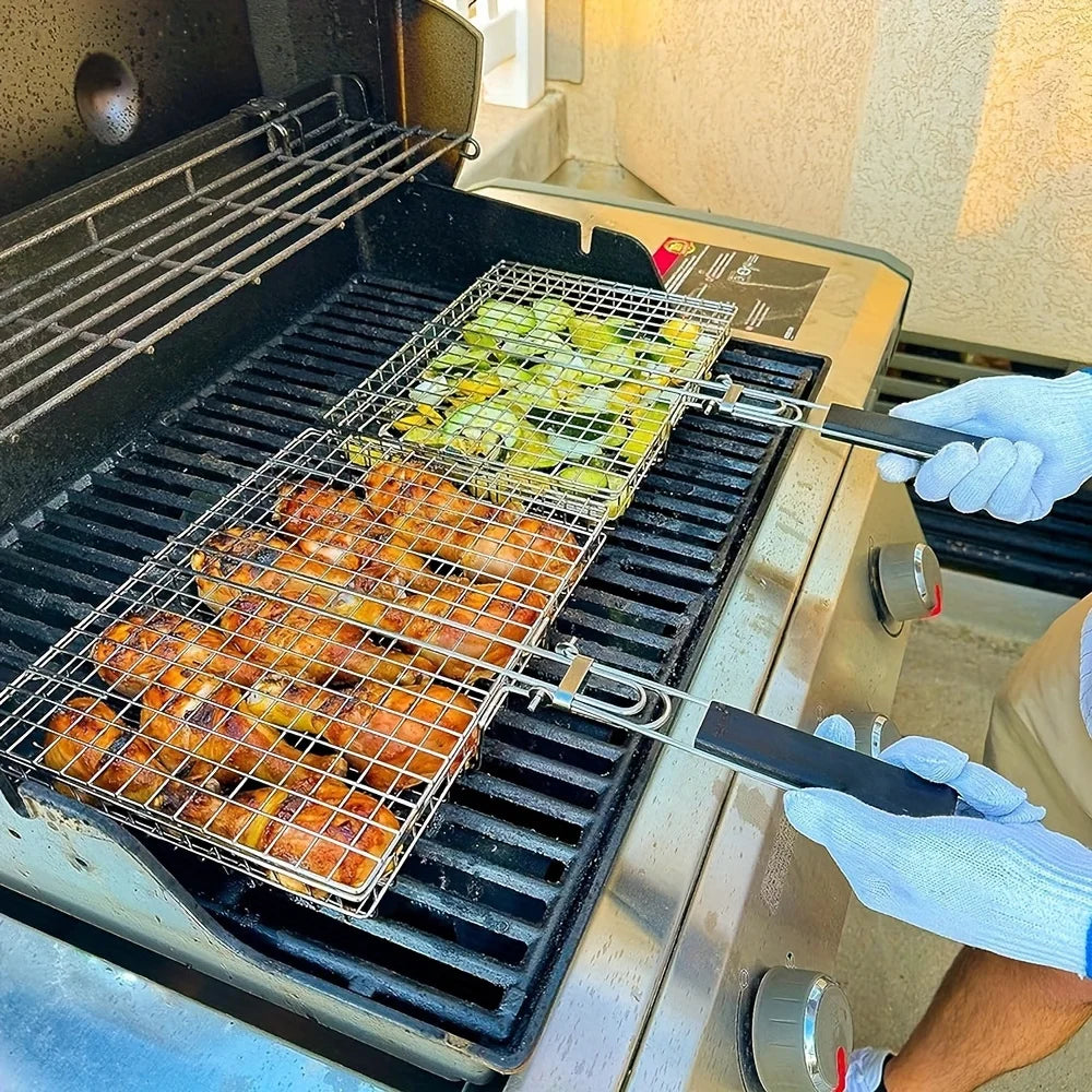 Foldable Non-Stick Grilling Basket | Heat-Resistant Stainless Steel for Meat & Vegetables