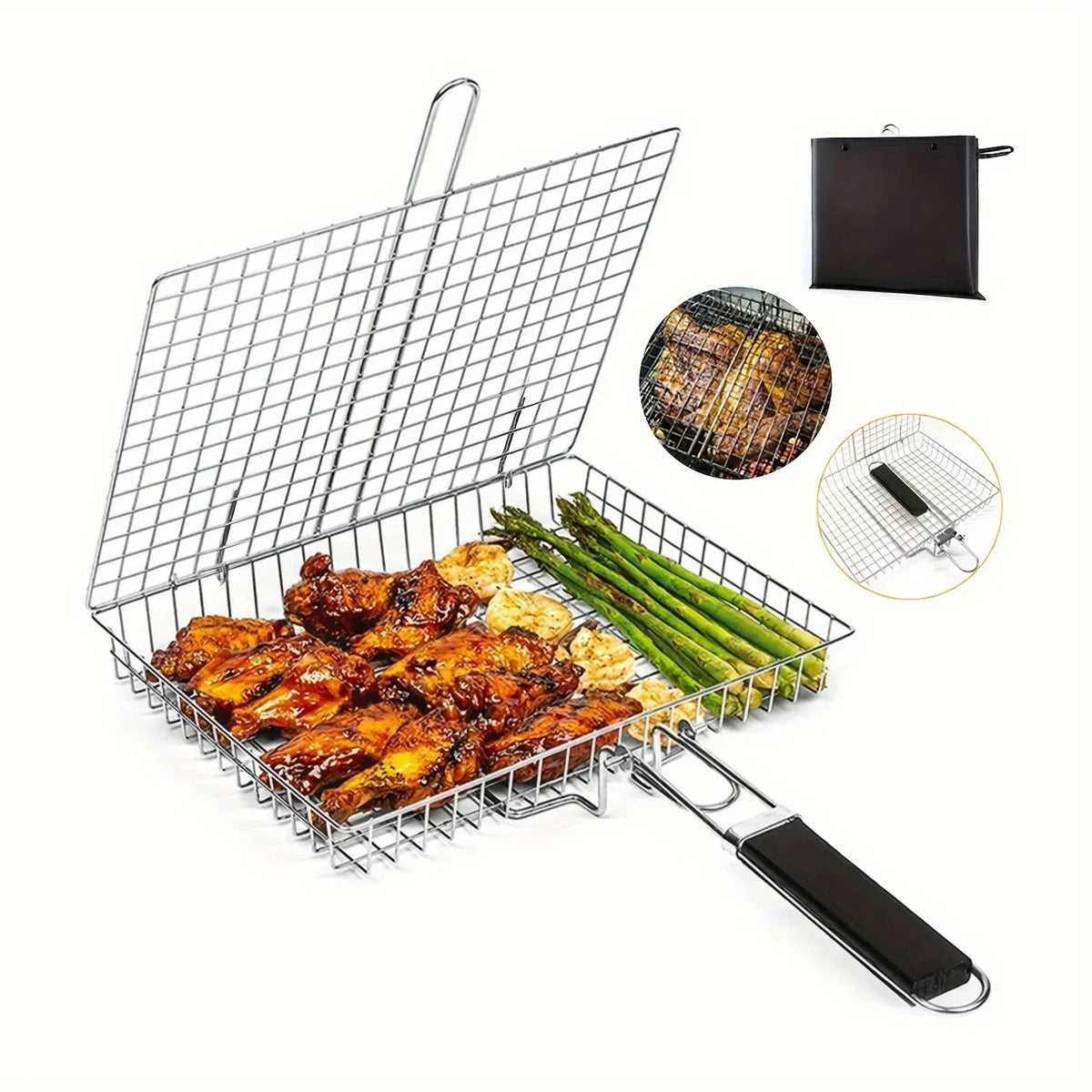 Foldable Non-Stick Grilling Basket | Heat-Resistant Stainless Steel for Meat & Vegetables