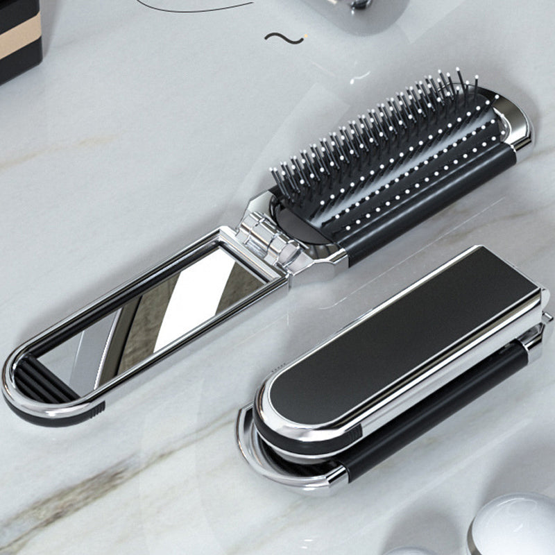 Foldable Travel Hair Brush with Mirror - Compact Styling on the Go