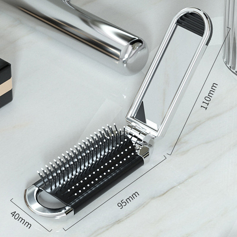 Foldable Travel Hair Brush with Mirror - Compact Styling on the Go