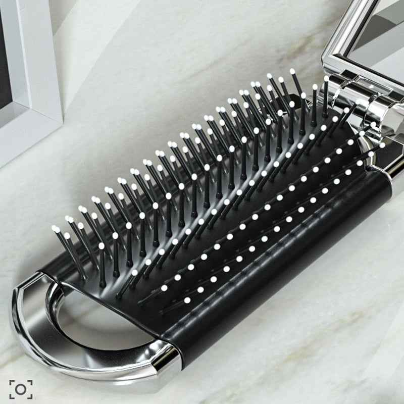 Foldable Travel Hair Brush with Mirror - Compact Styling on the Go