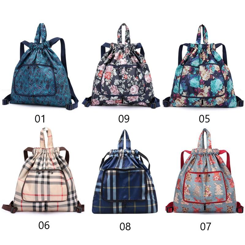 Foldable Unisex Drawstring Backpack with Waterproof Surface