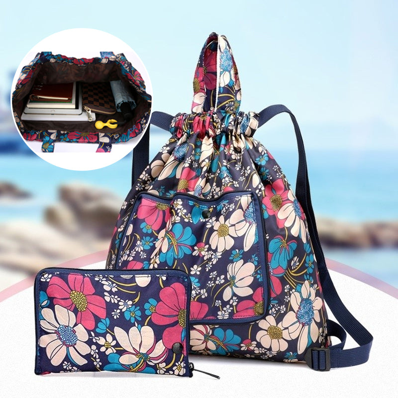 Foldable Unisex Drawstring Backpack with Waterproof Surface