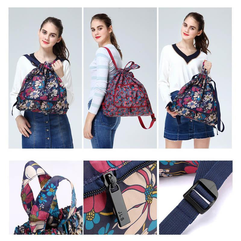 Foldable Unisex Drawstring Backpack with Waterproof Surface