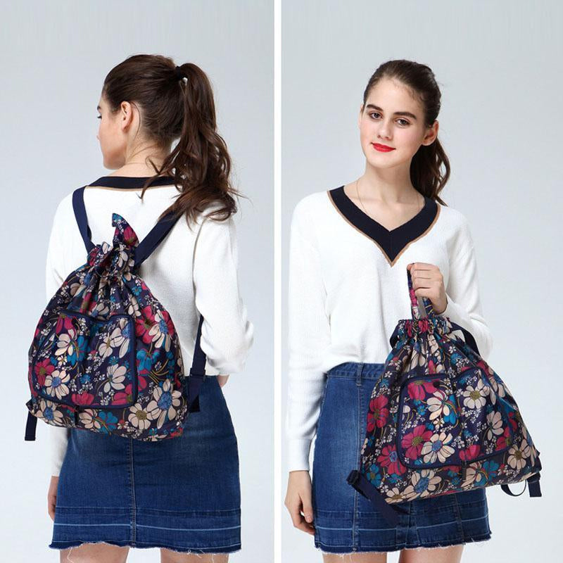 Foldable Unisex Drawstring Backpack with Waterproof Surface