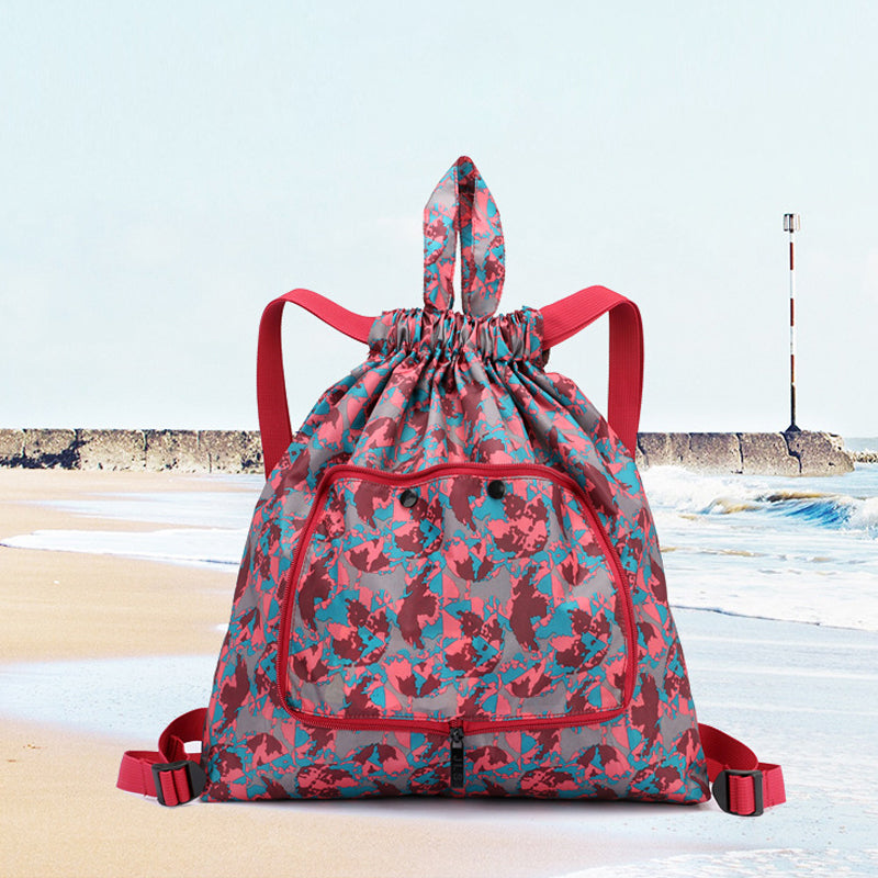Foldable Unisex Drawstring Backpack with Waterproof Surface