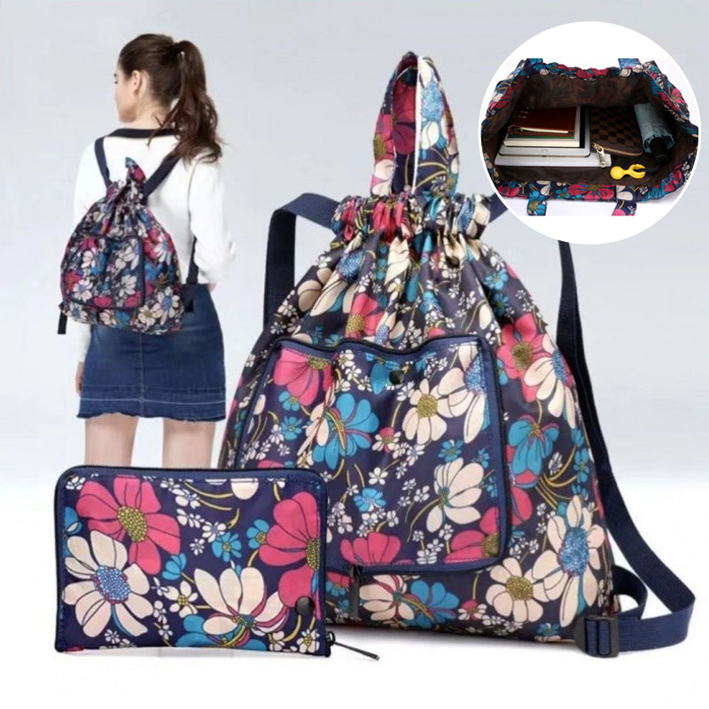 Foldable Unisex Drawstring Backpack with Waterproof Surface