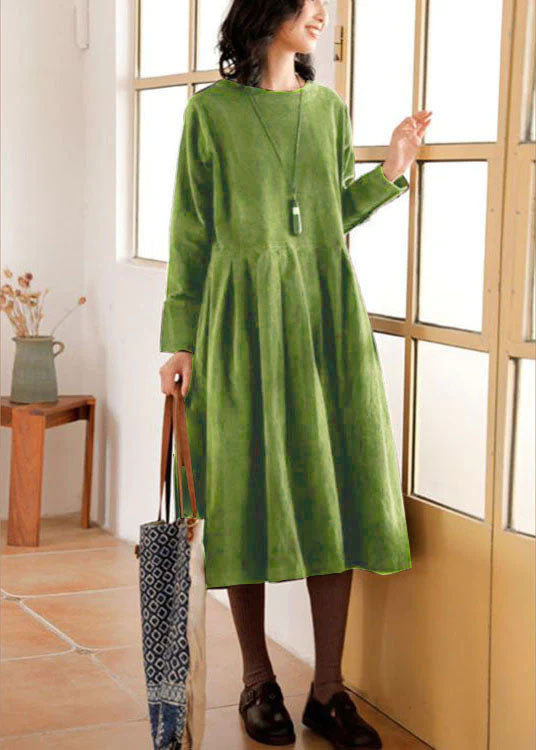 French Blue Button Patchwork Fall Dress with Pockets