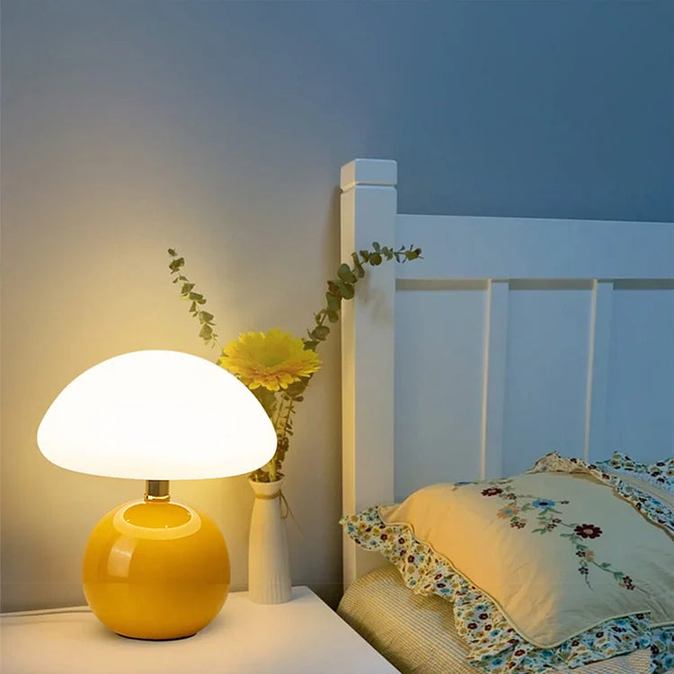 French Cream Mushroom Table Lamp with Adjustable LED Colors