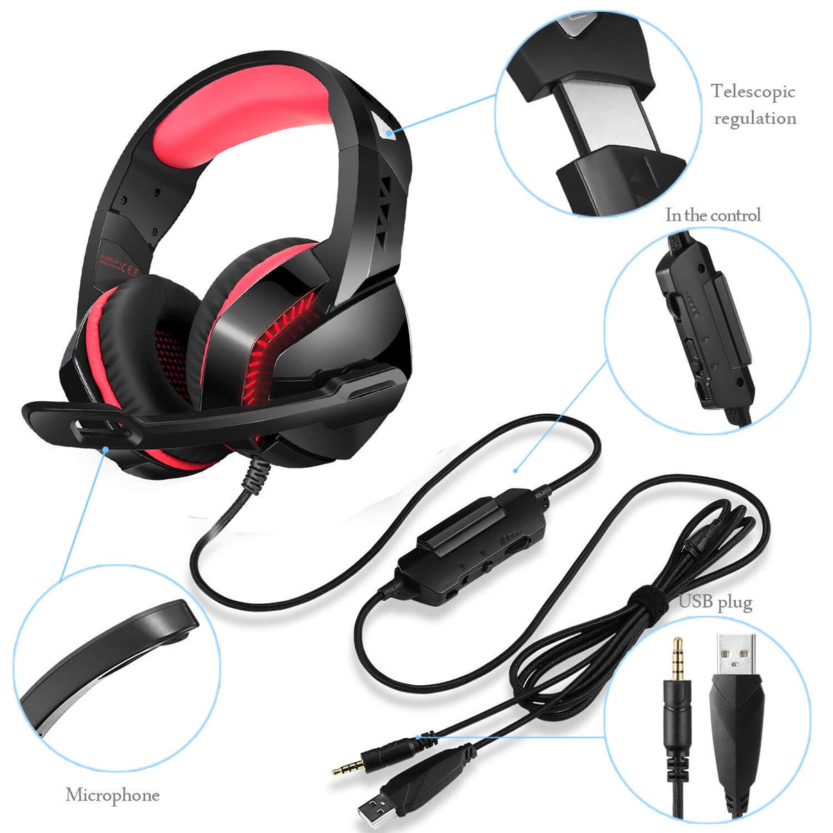 Gaming Headset with Noise-Cancelling Microphone for PS4, Xbox One, PC