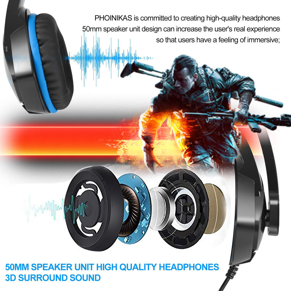 Gaming Headset with Noise-Cancelling Microphone for PS4, Xbox One, PC