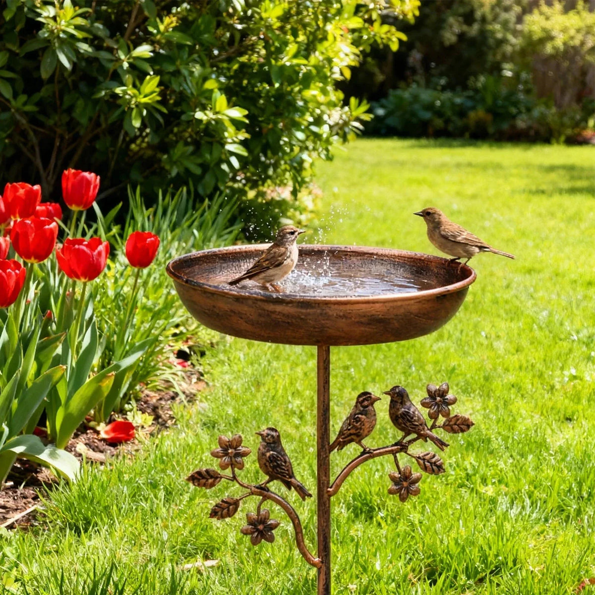 Garden Bird Bath | Decorative Bowl | Sturdy Ground Stake
