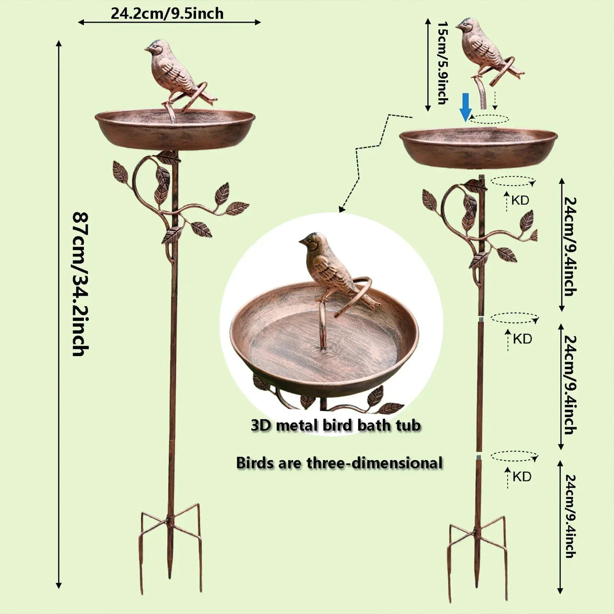 Garden Bird Bath | Decorative Bowl | Sturdy Ground Stake