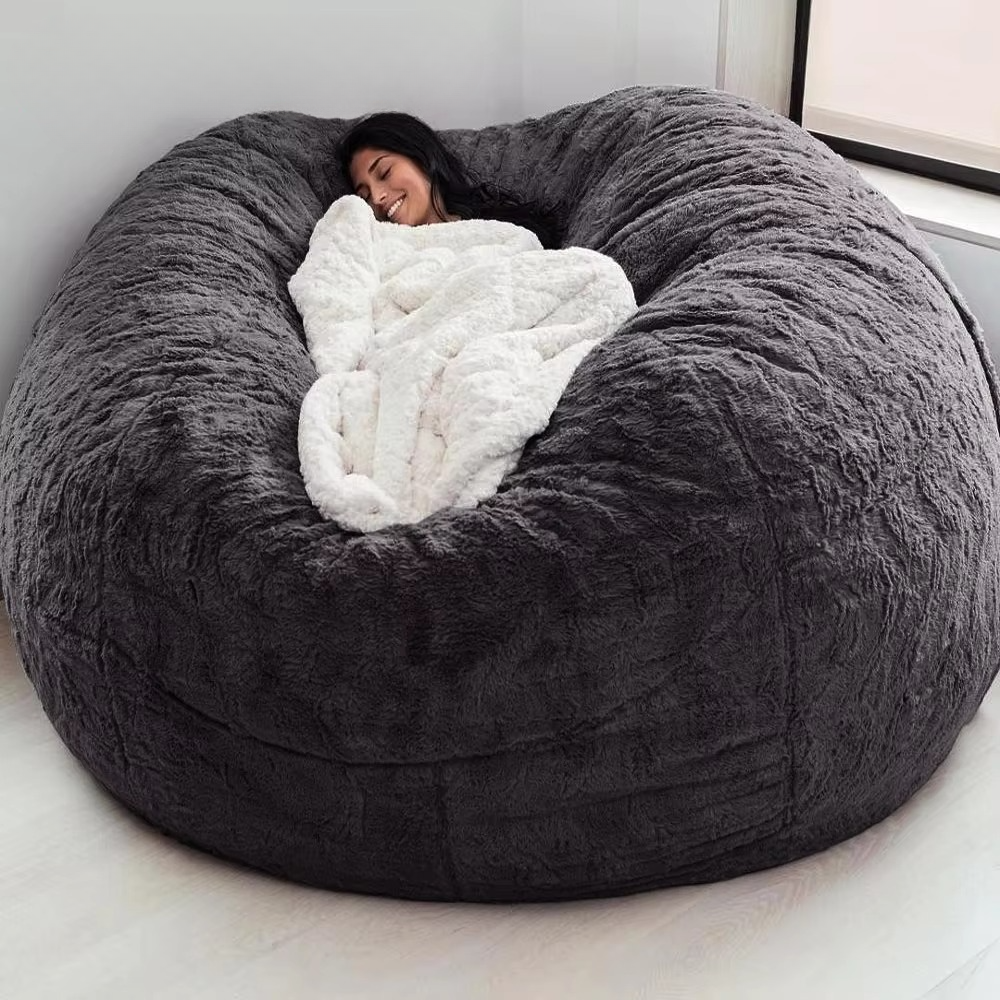 Giant Fluffy Faux Fur Bean Bag Cover – Ultra-Soft Lounge Sofa (Cover Only)