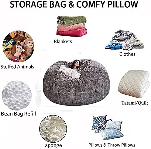 Giant Fluffy Faux Fur Bean Bag Cover – Ultra-Soft Lounge Sofa (Cover Only)