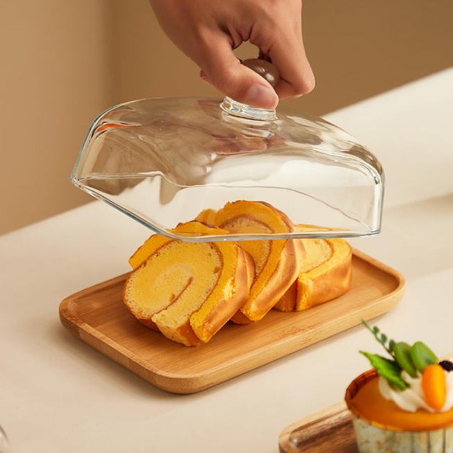 Glass and Wood Butter Dish