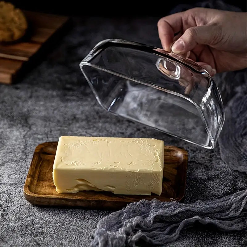 Glass and Wood Butter Dish
