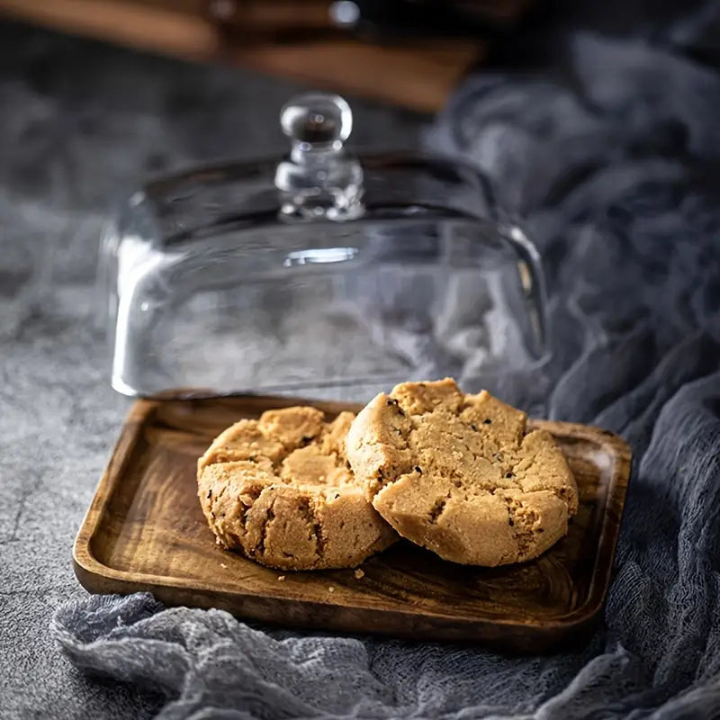 Glass and Wood Butter Dish