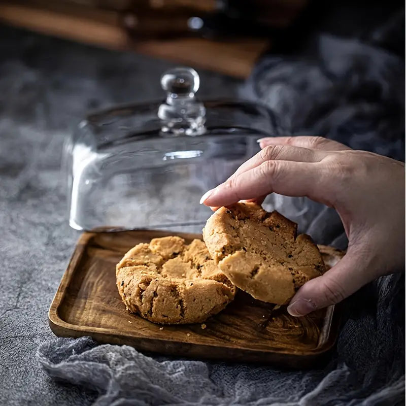 Glass and Wood Butter Dish