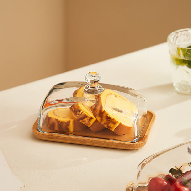 Glass and Wood Butter Dish
