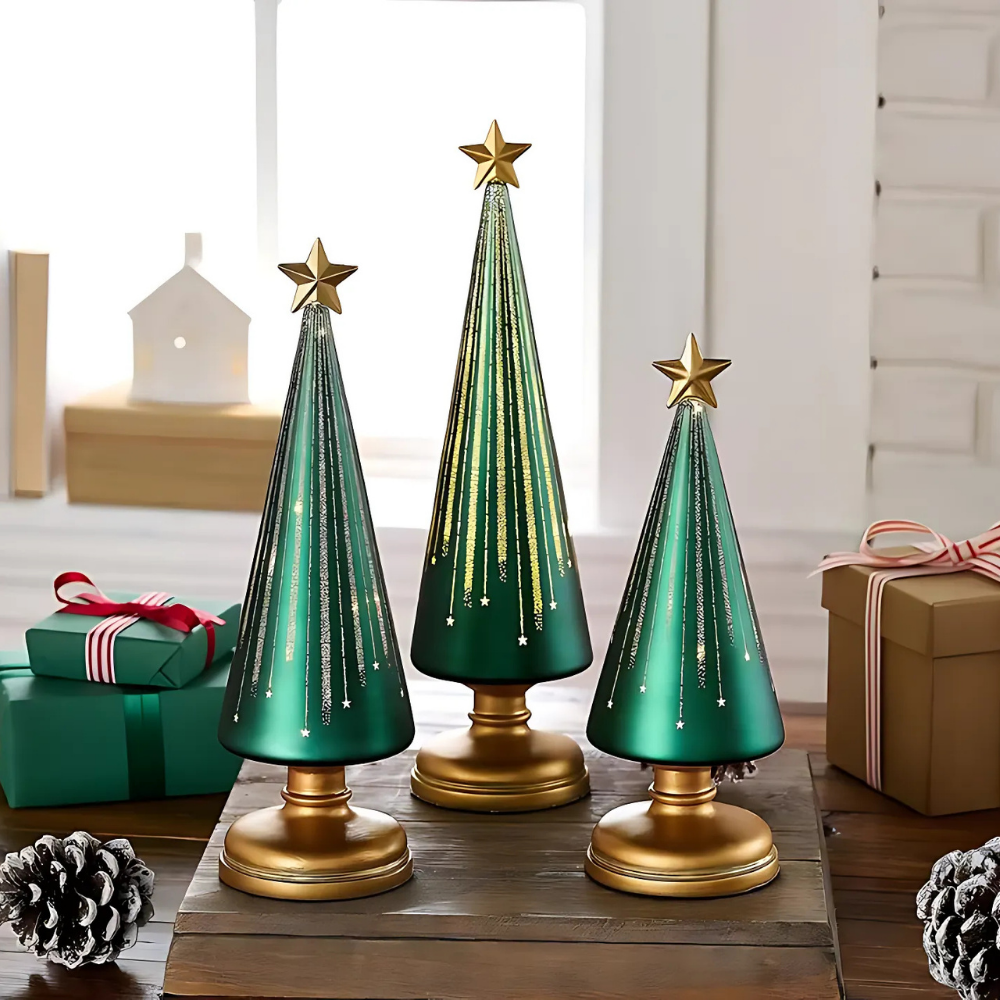 Glowing LED Glass Christmas Trees