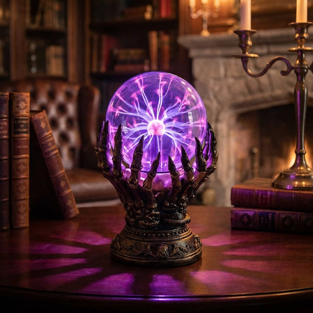 Gothic Plasma Table Lamp with Sculpted Base and Hypnotic Light Patterns